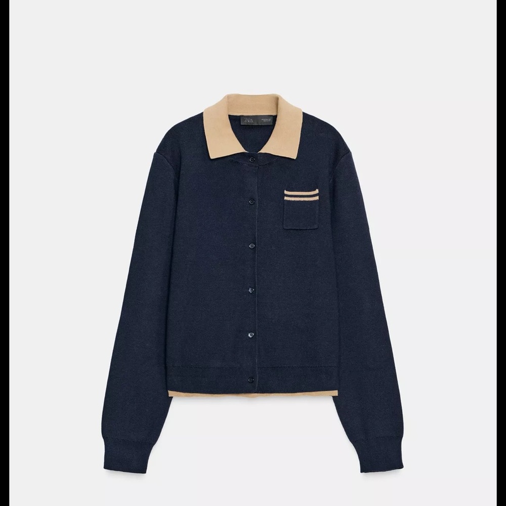 Zara Navy and Tan Cardigan
